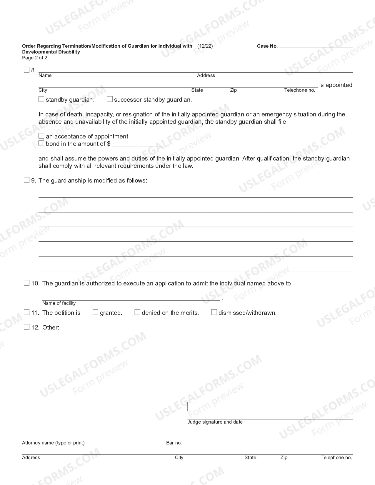 Preview Order Regarding Appointment of Guardian For Individual With Developmental Disability