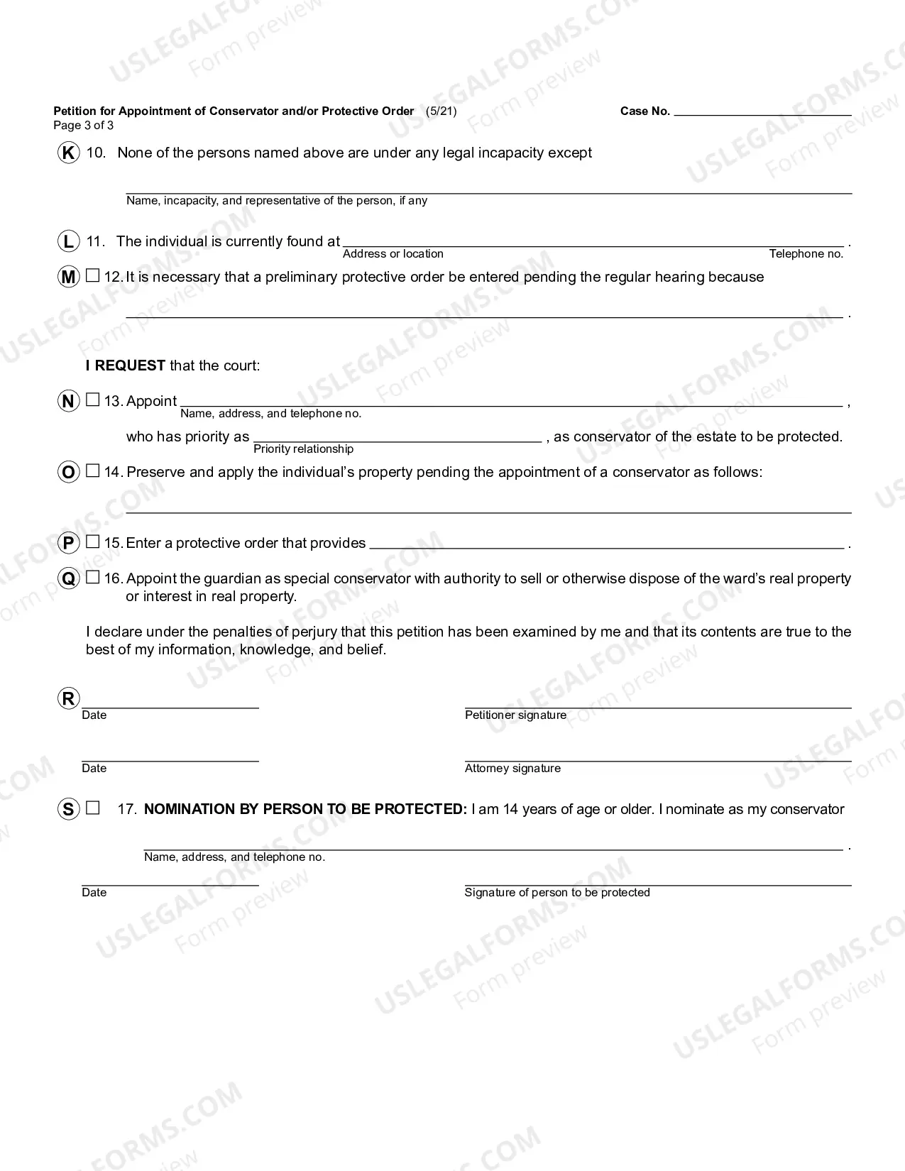 Preview Petition For Appointment of Conservator Or Protective Order