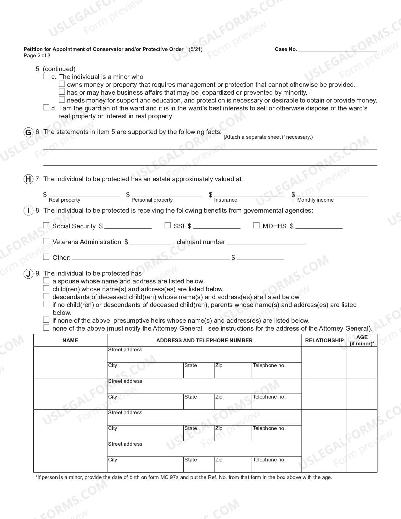 Preview Petition for Appointment of Conservator and/or Protective Order