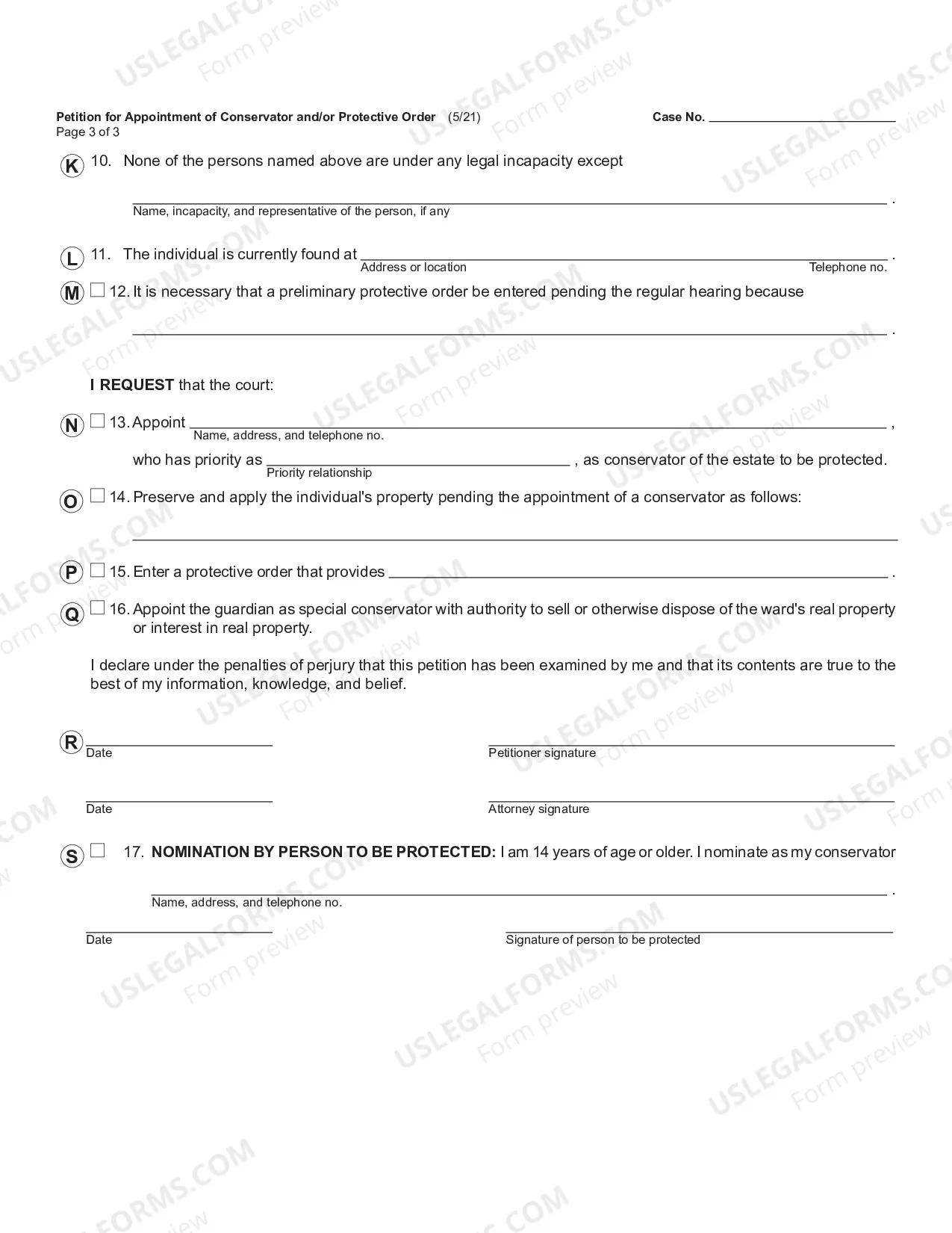 Preview Petition for Appointment of Conservator and/or Protective Order