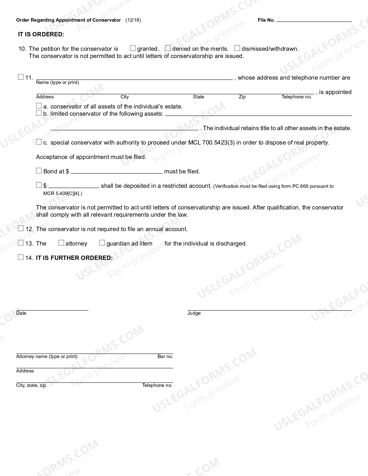 Preview Order Regarding Appointment of Conservator