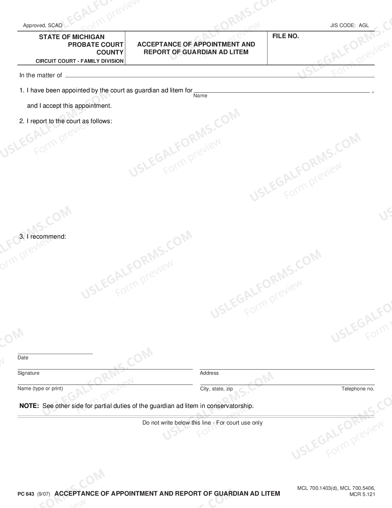 Grand Rapids Michigan Acceptance of Appointment and Report of Guardian