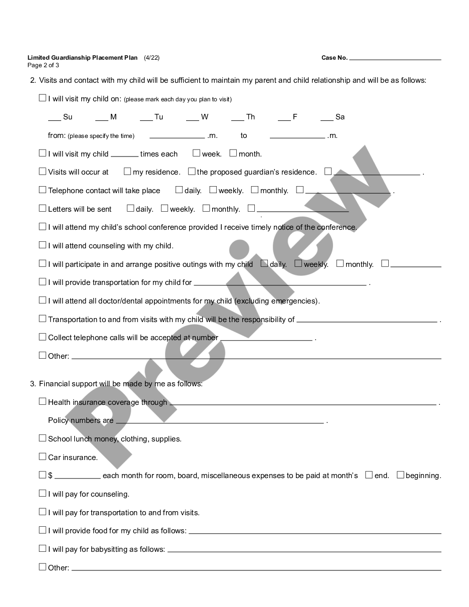 page 1 Limited Guardianship Placement Plan preview