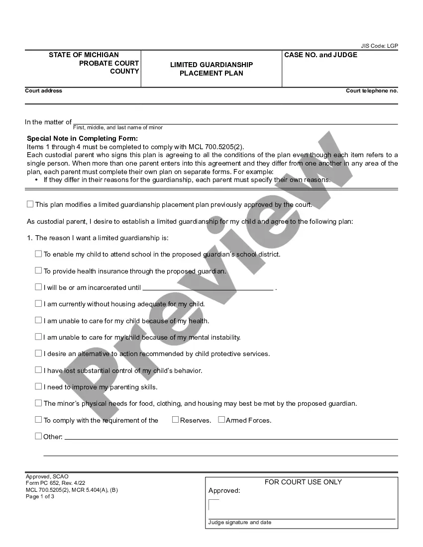 Michigan Limited Guardianship Placement Plan - Limited Guardianship ...