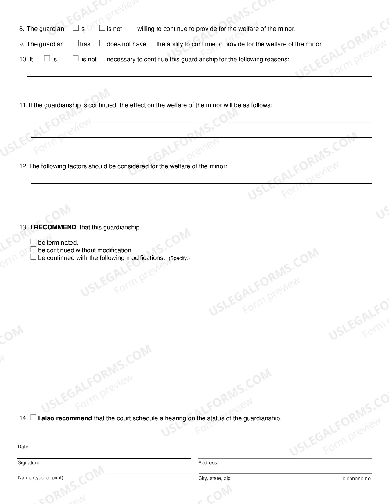 Preview Report For Court Review of Minor Guardianship