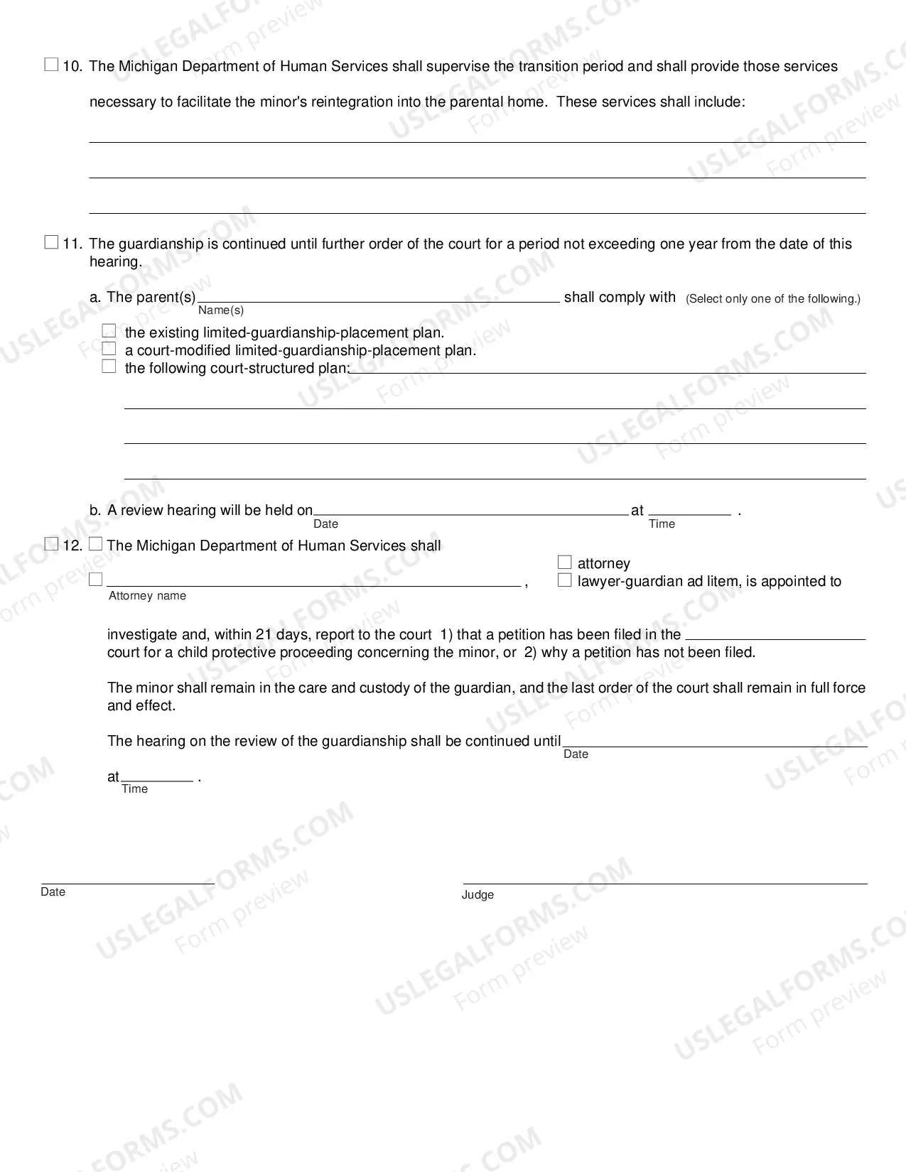 Preview Order Following Hearing On Status of Minor Guardianship
