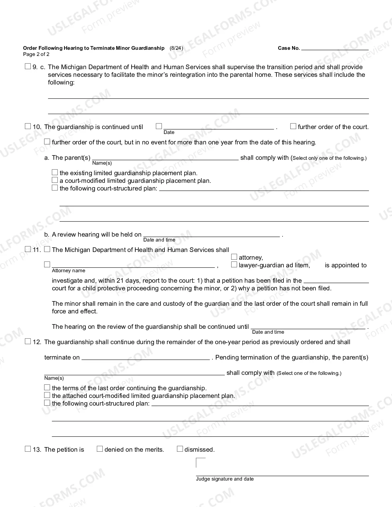 Preview Order Following Hearing To Terminate Minor Guardianship