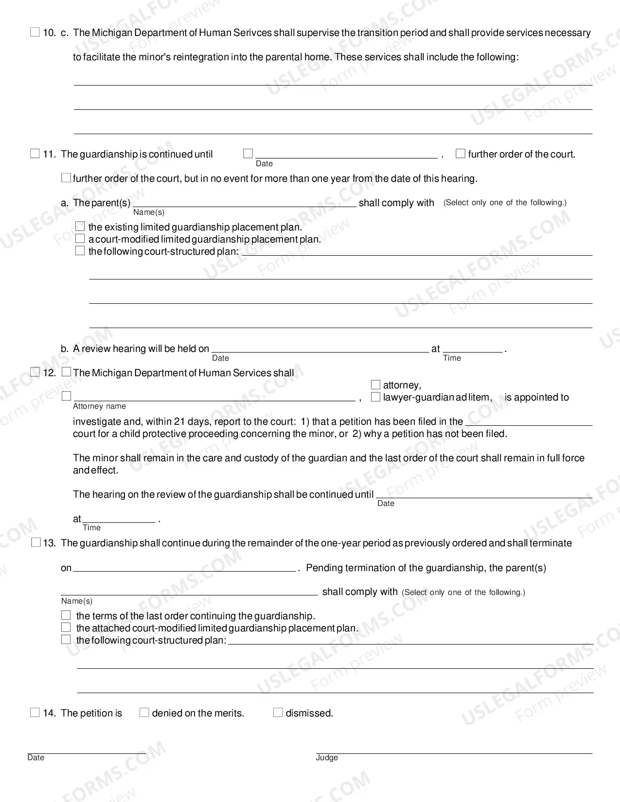 Preview Order Following Hearing to Terminate Minor Guardianship