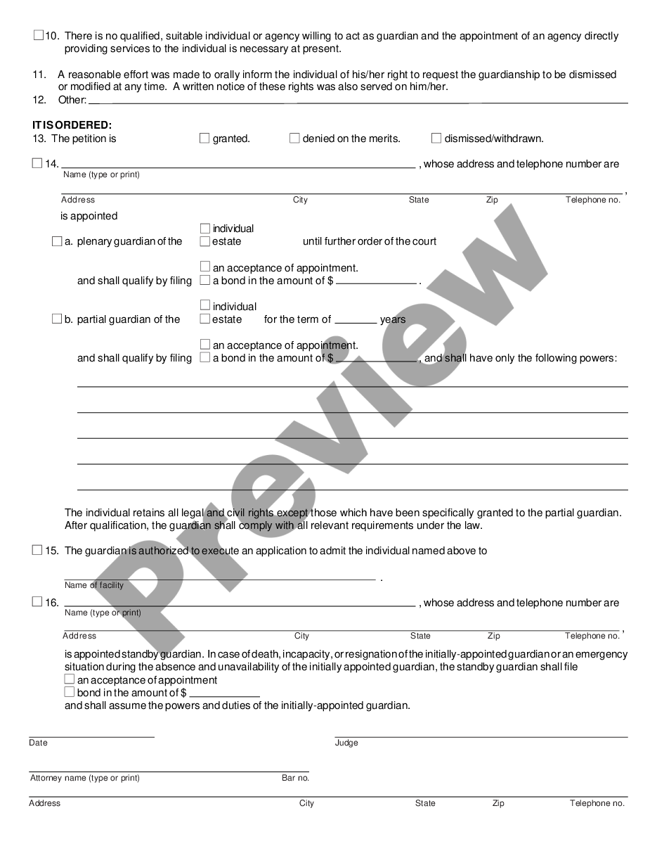 page 1 Order Appointing Guardian for Individual with a Developmental Disability preview