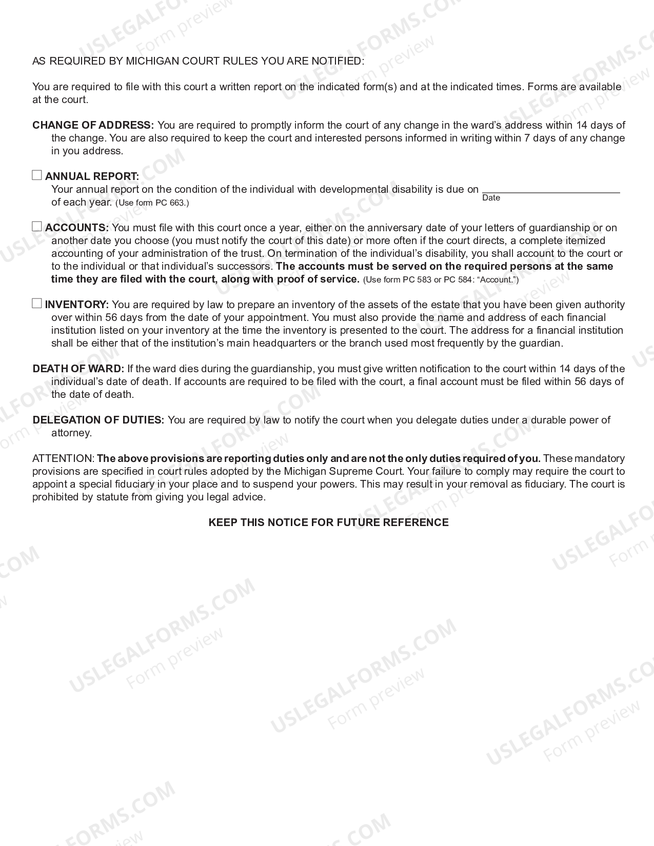 Sterling Heights Michigan Letters of Guardianship of Individual with