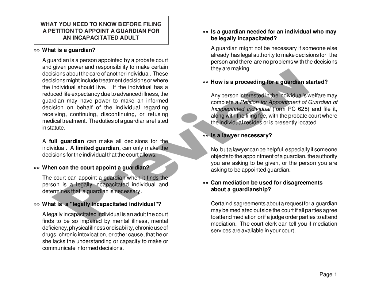 page 0 What You Need to Know Before Filing a Petition to Appoint a Guardian for an Incapacitated Adult - LARGE PRINT preview