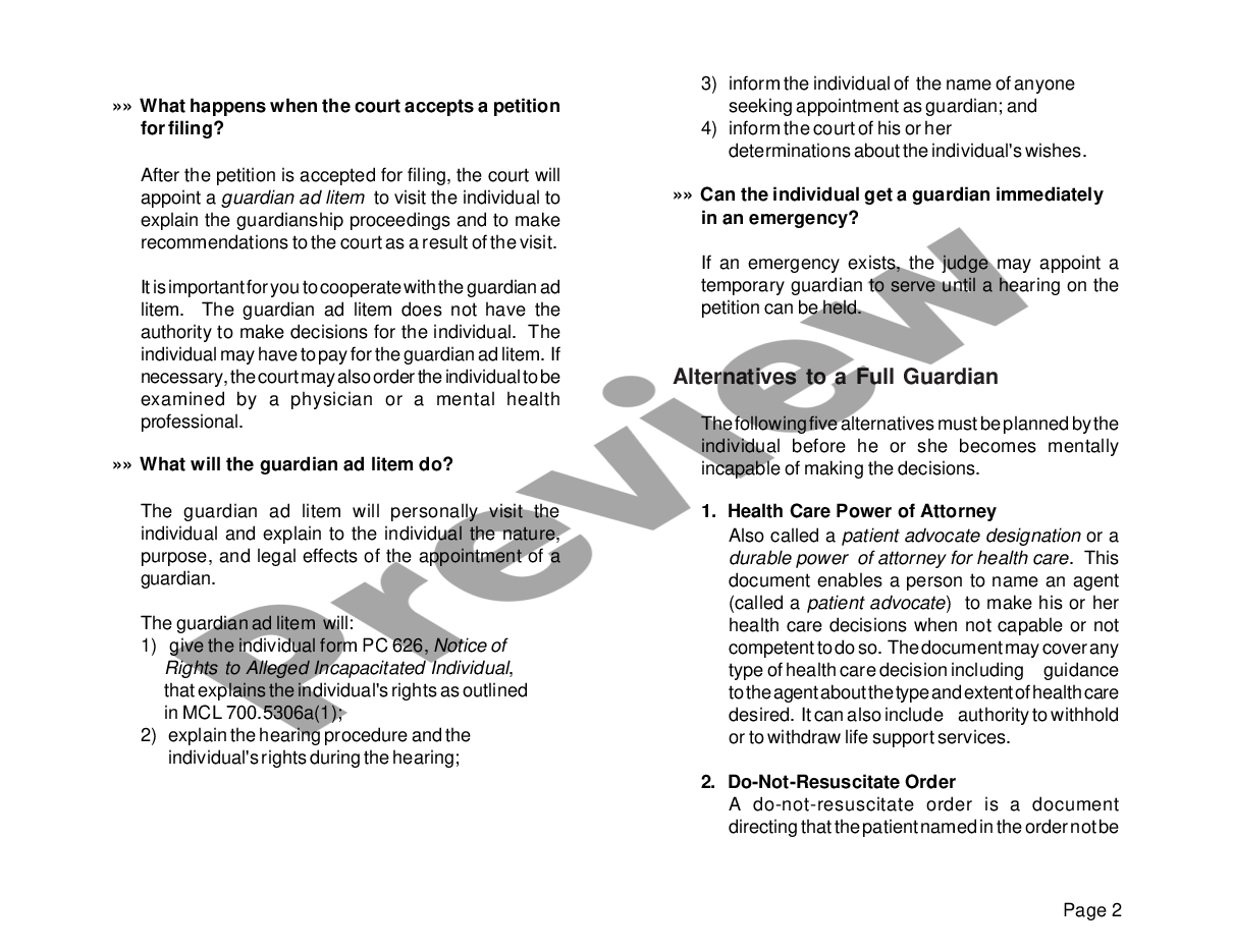 page 1 What You Need to Know Before Filing a Petition to Appoint a Guardian for an Incapacitated Adult - LARGE PRINT preview