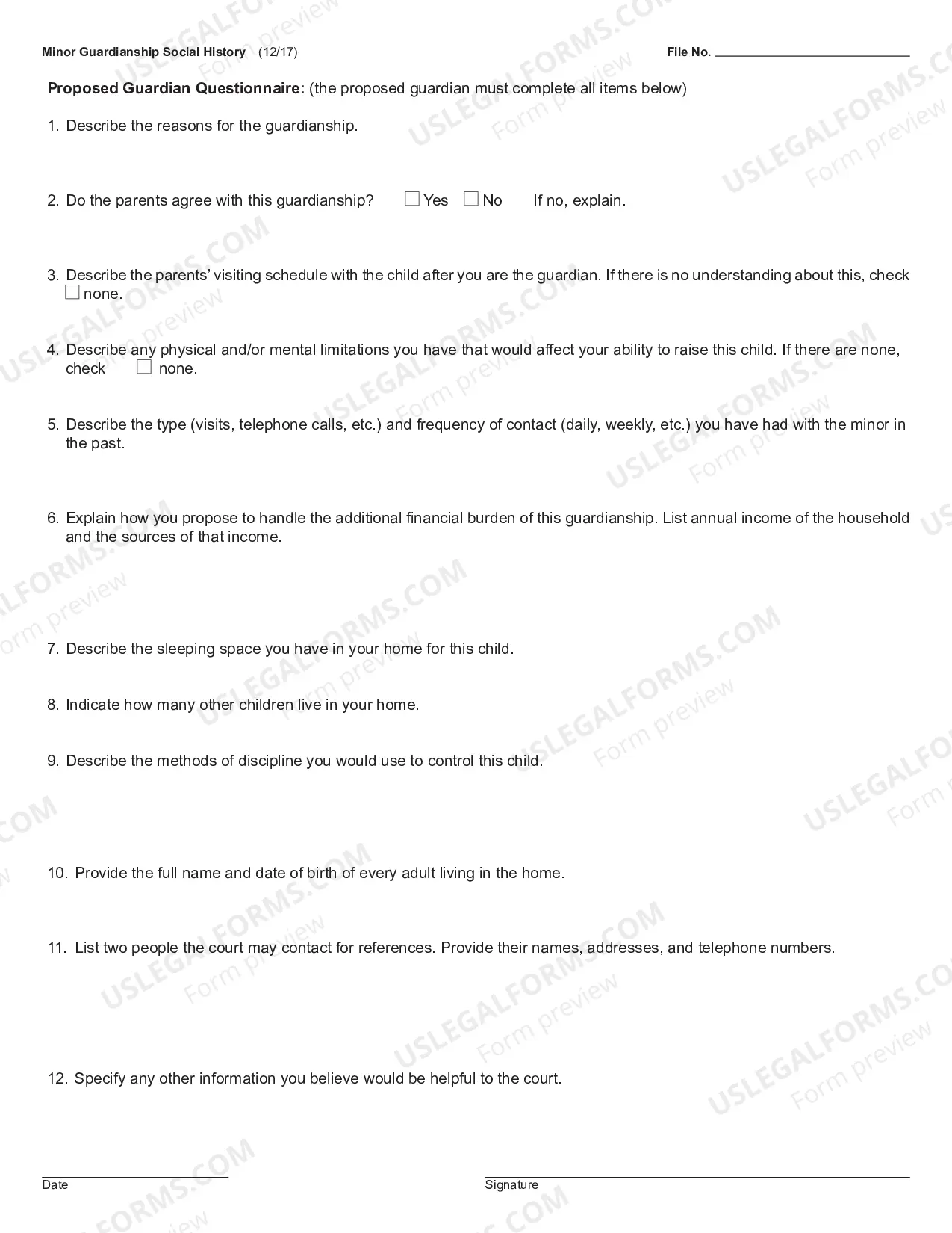 Preview Minor Guardianship Social History