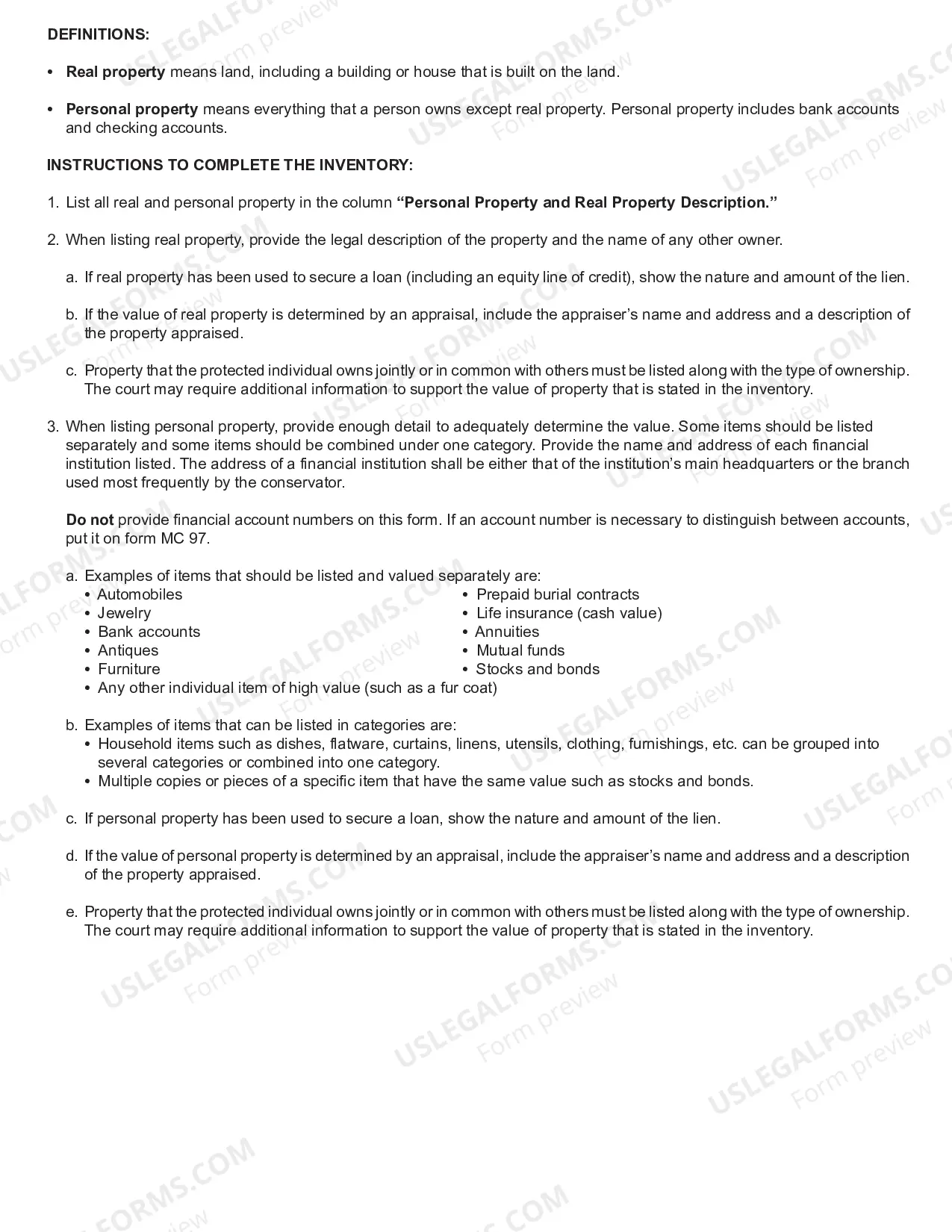 Preview Inventory (Conservatorship)