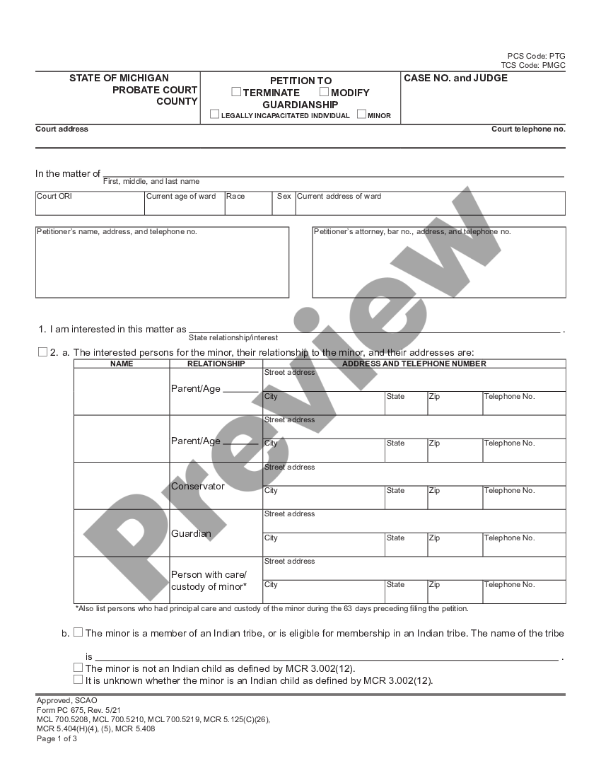 Michigan Petition to Terminate or Modify Guardianship - Petition To ...