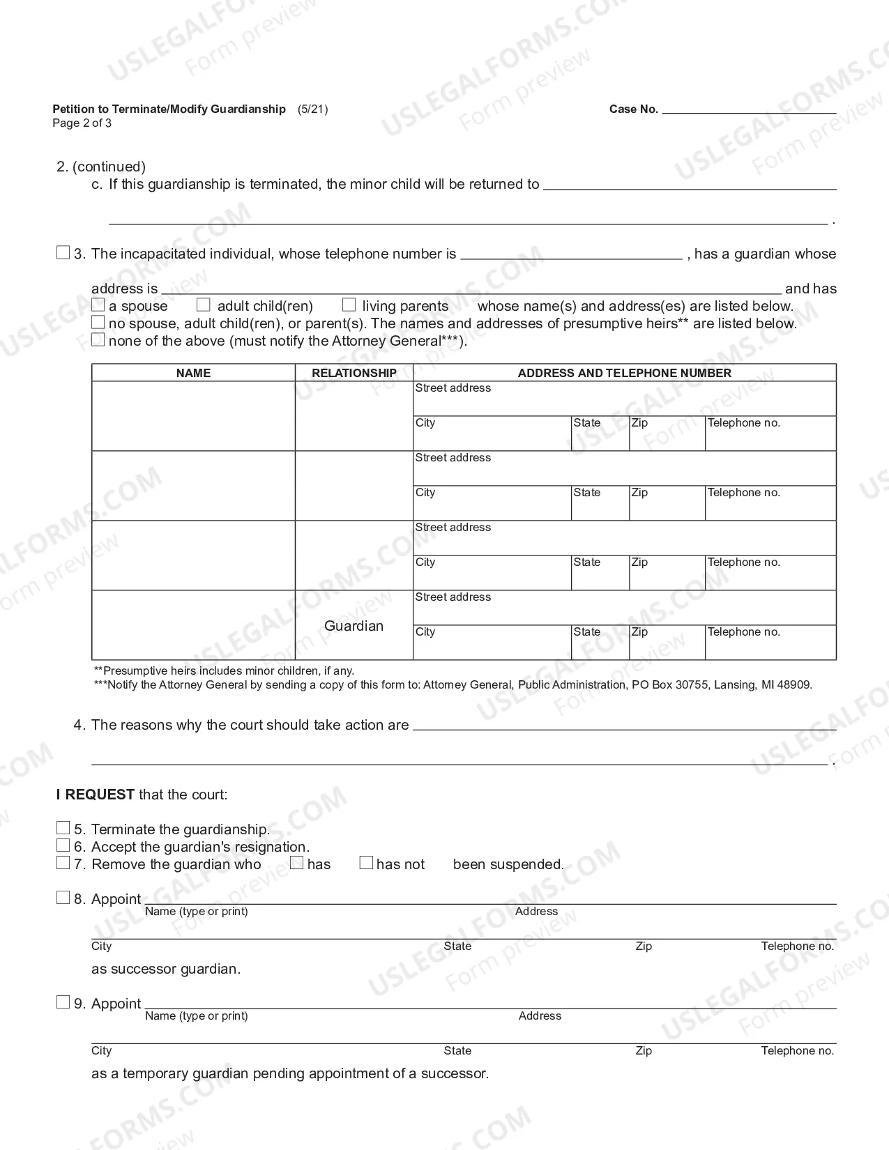 Preview Petition To Terminate Modify Guardianship Legally Incapacitated Individual Minor
