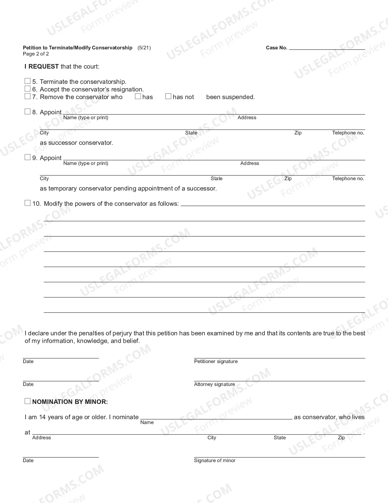Preview Petition To Terminate Modify Conservatorship Adult Minor