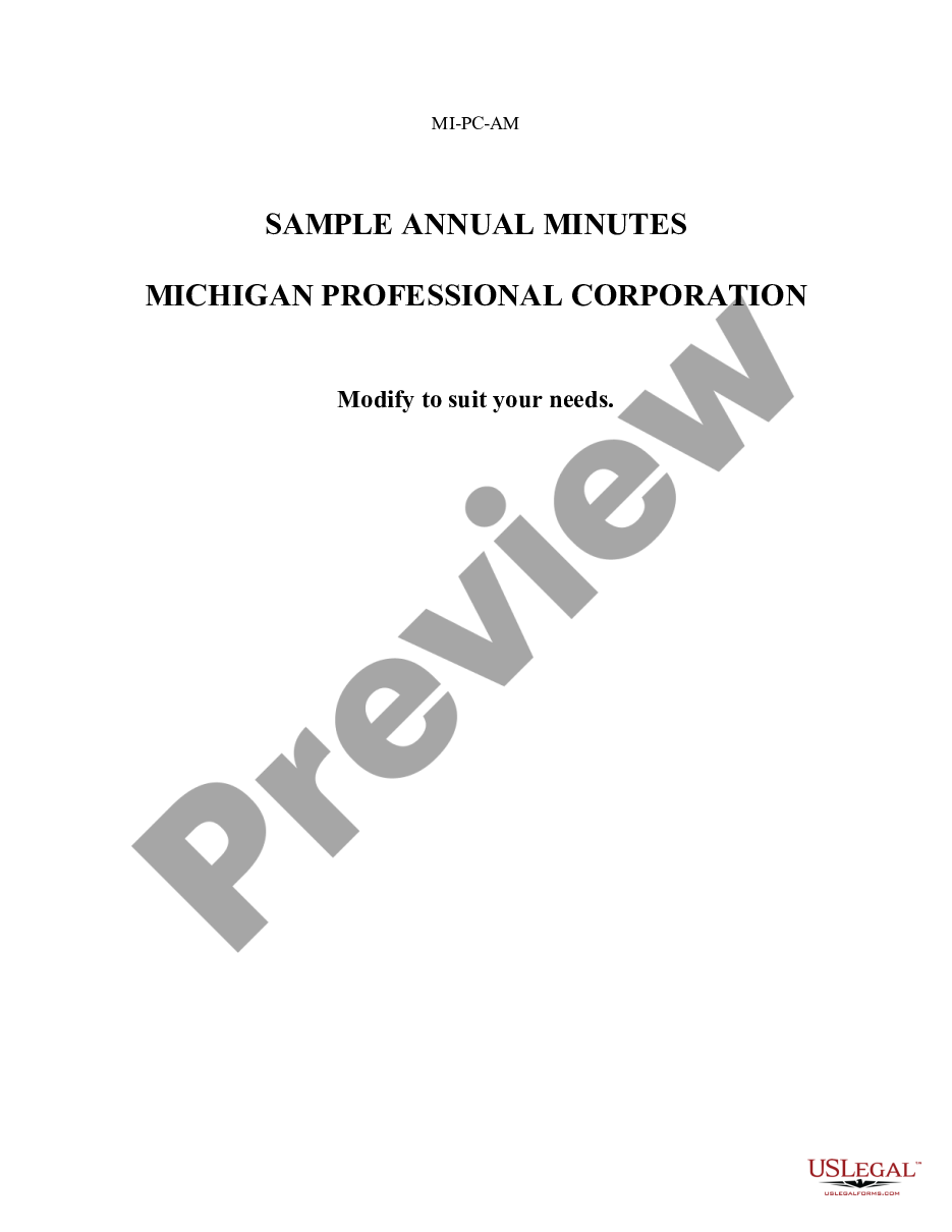 page 0 Annual Minutes for a Michigan Professional Corporation preview