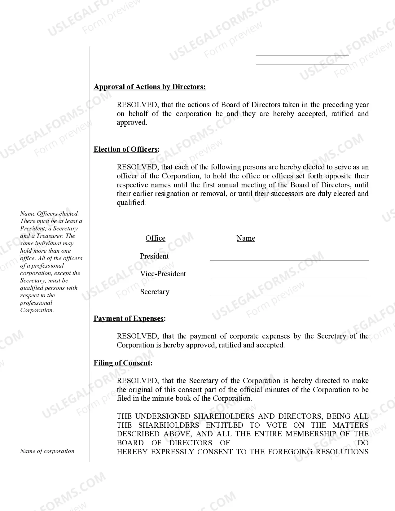 Preview Annual Minutes for a Michigan Professional Corporation