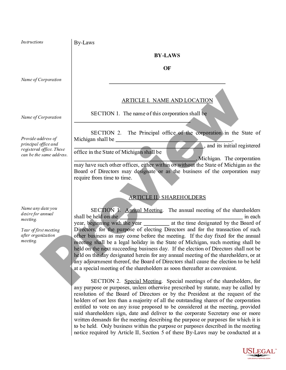 page 1 Sample Bylaws for a Michigan Professional Corporation preview