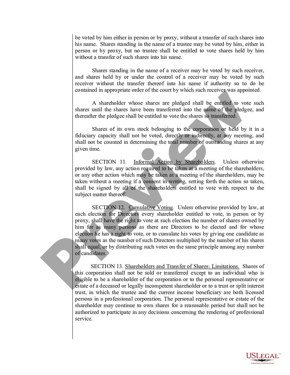 page 4 Sample Bylaws for a Michigan Professional Corporation preview