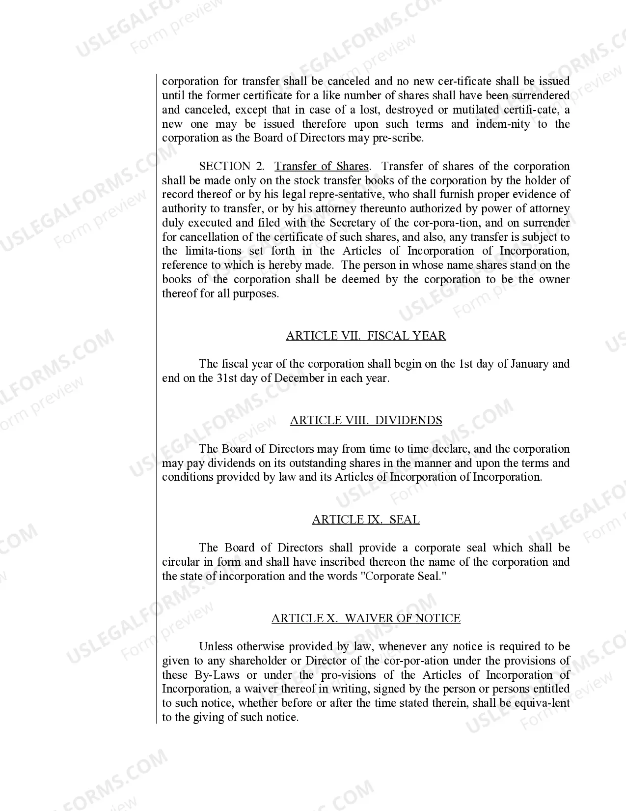 Preview Sample Bylaws for a Michigan Professional Corporation