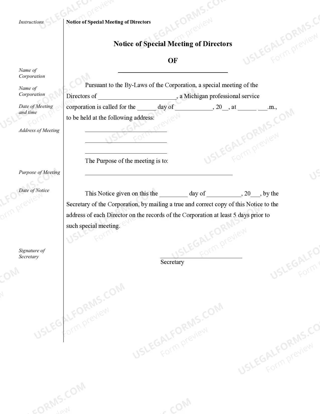 Preview Sample Corporate Records for a Michigan Professional Corporation