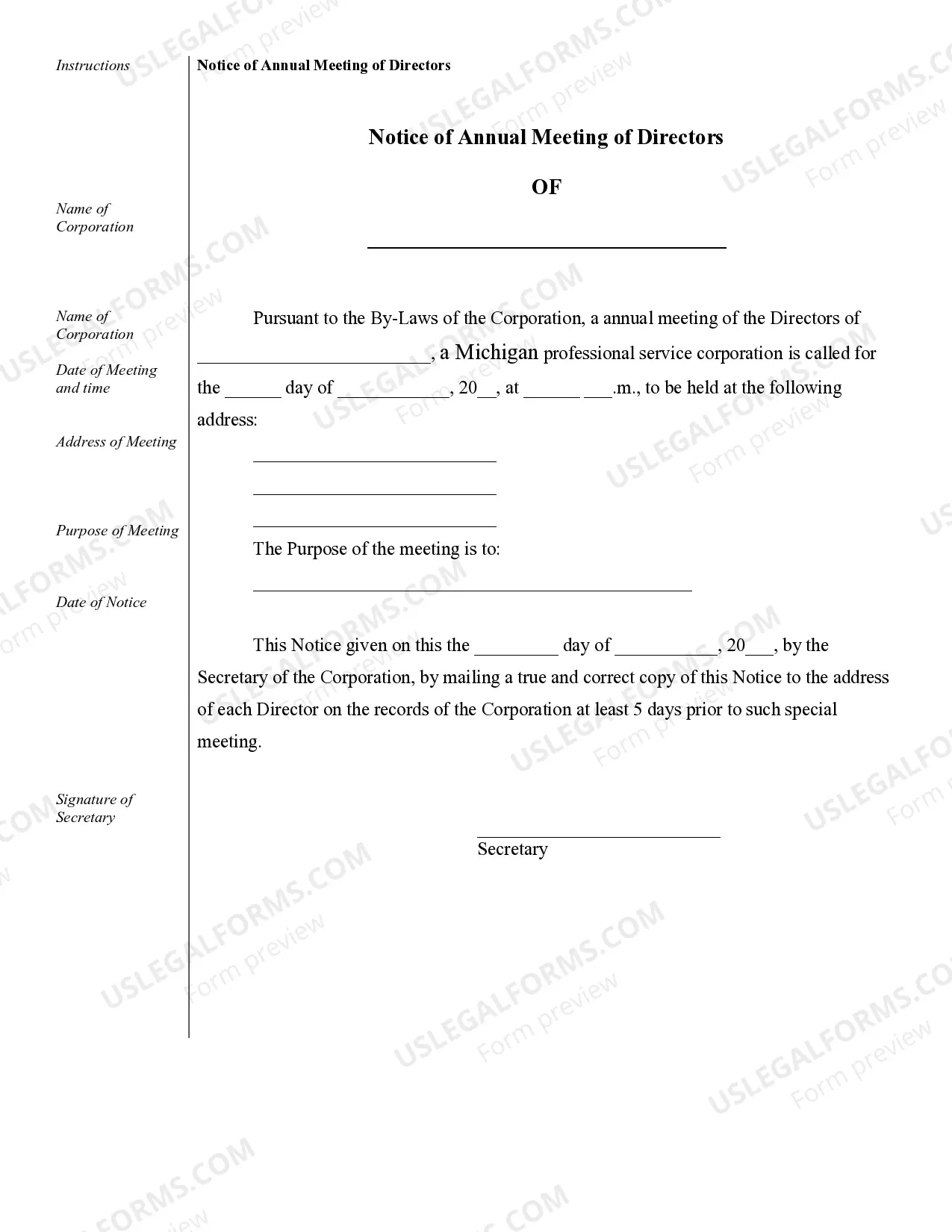 Preview Sample Corporate Records for a Michigan Professional Corporation