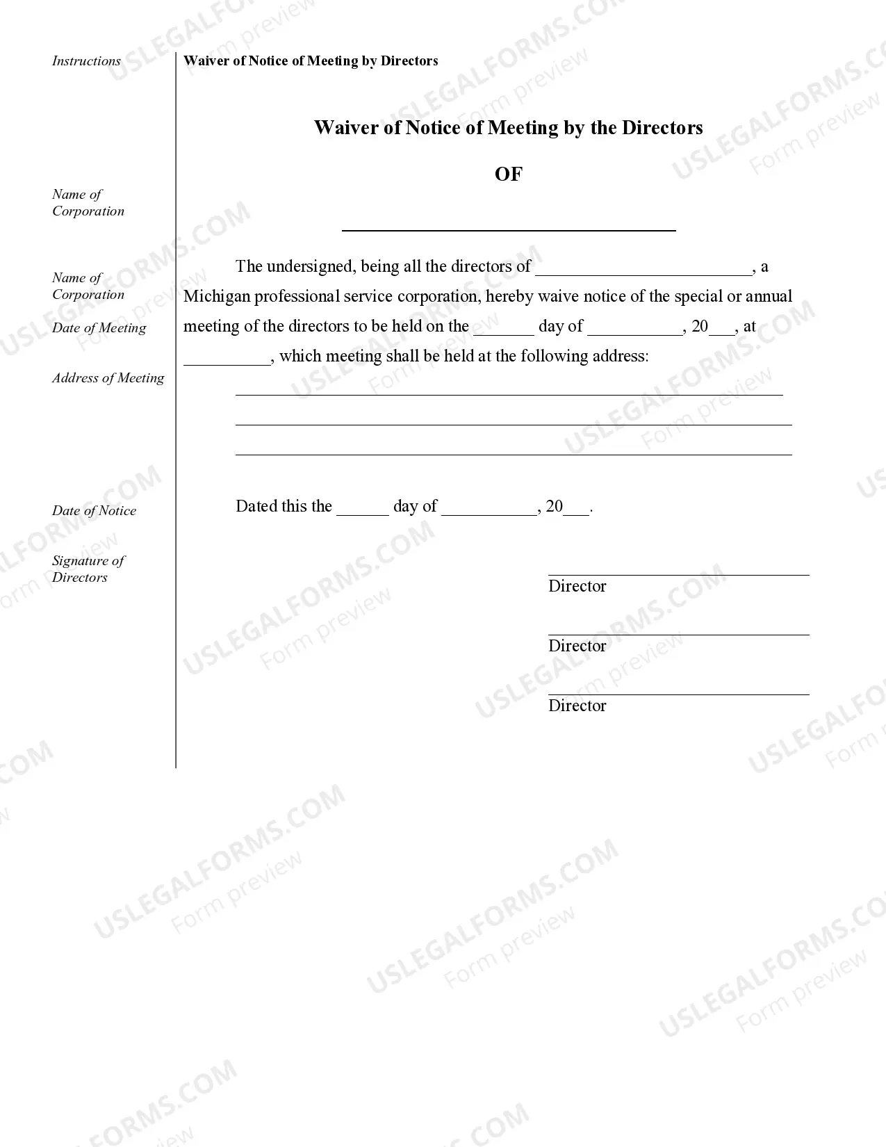 Preview Sample Corporate Records for a Michigan Professional Corporation