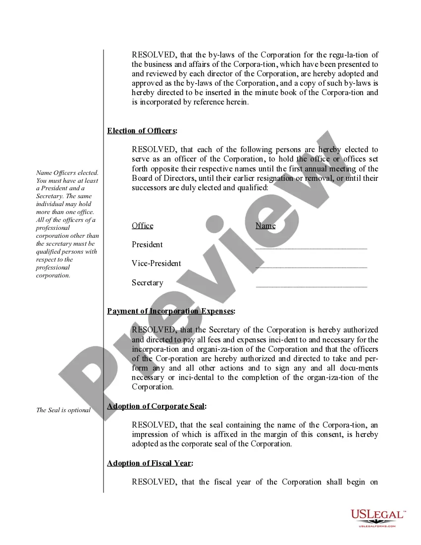 Preview Organizational Minutes for a Michigan Professional Corporation