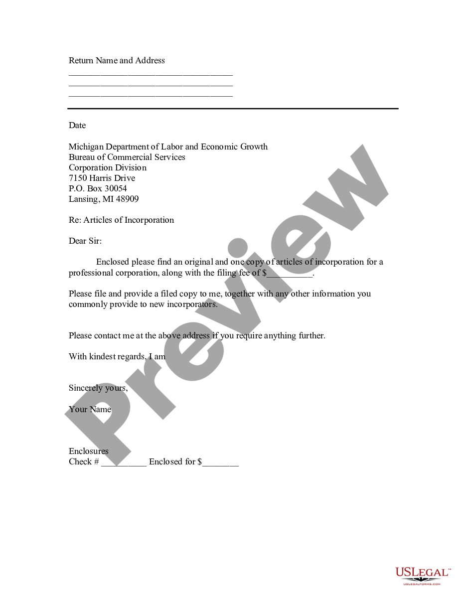 form Sample Transmittal Letter for Articles of Incorporation preview