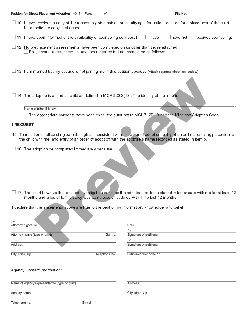 page 1 Petition for Direct Placement Adoption preview