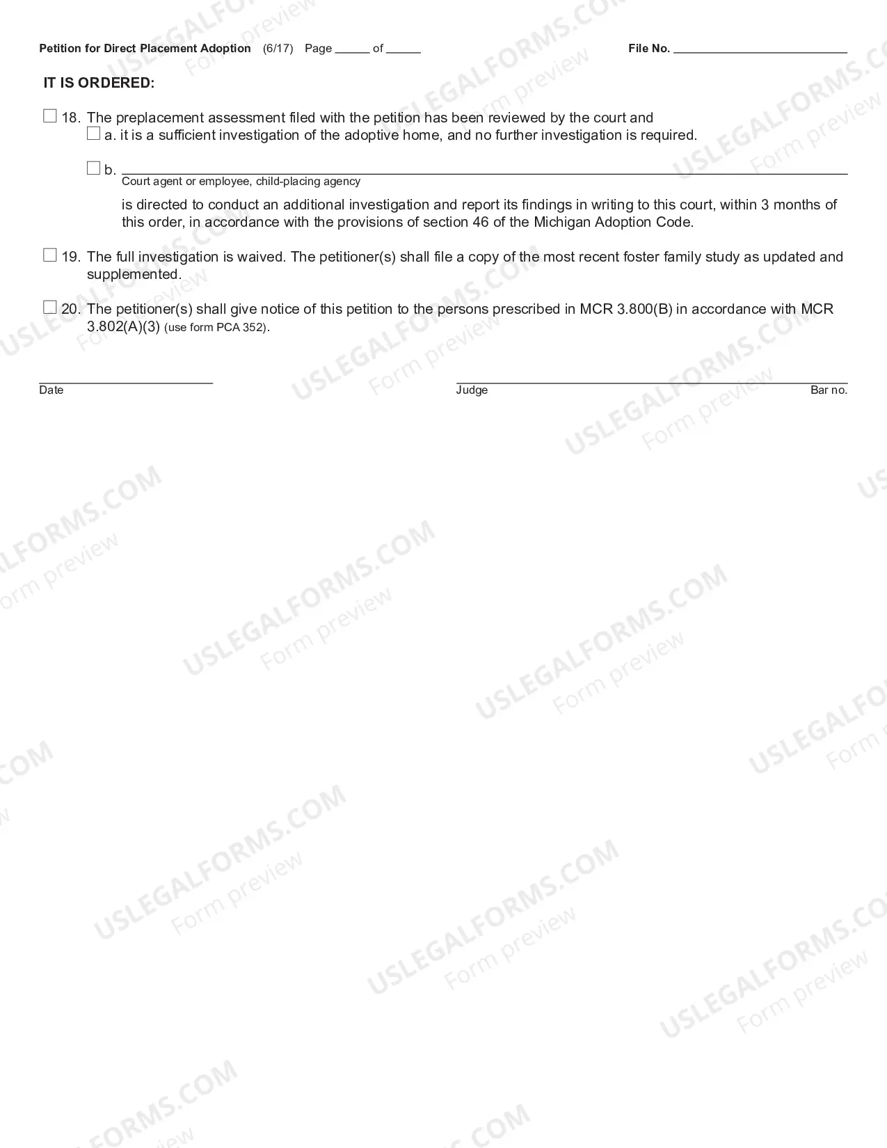 Preview Petition for Direct Placement Adoption