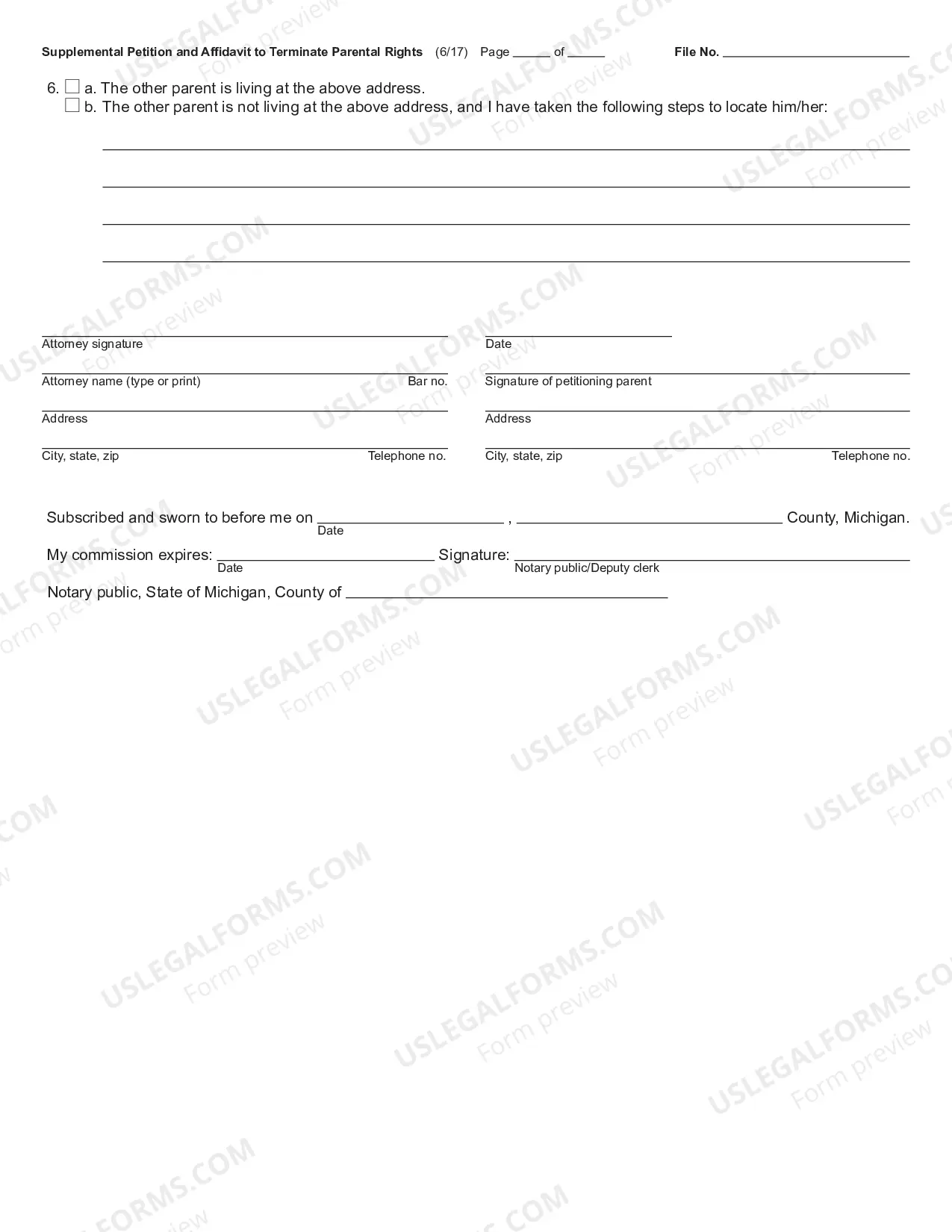 Preview Supplemental Petition and Affidavit to Terminate Parental Rights (Stepparent Adoption)