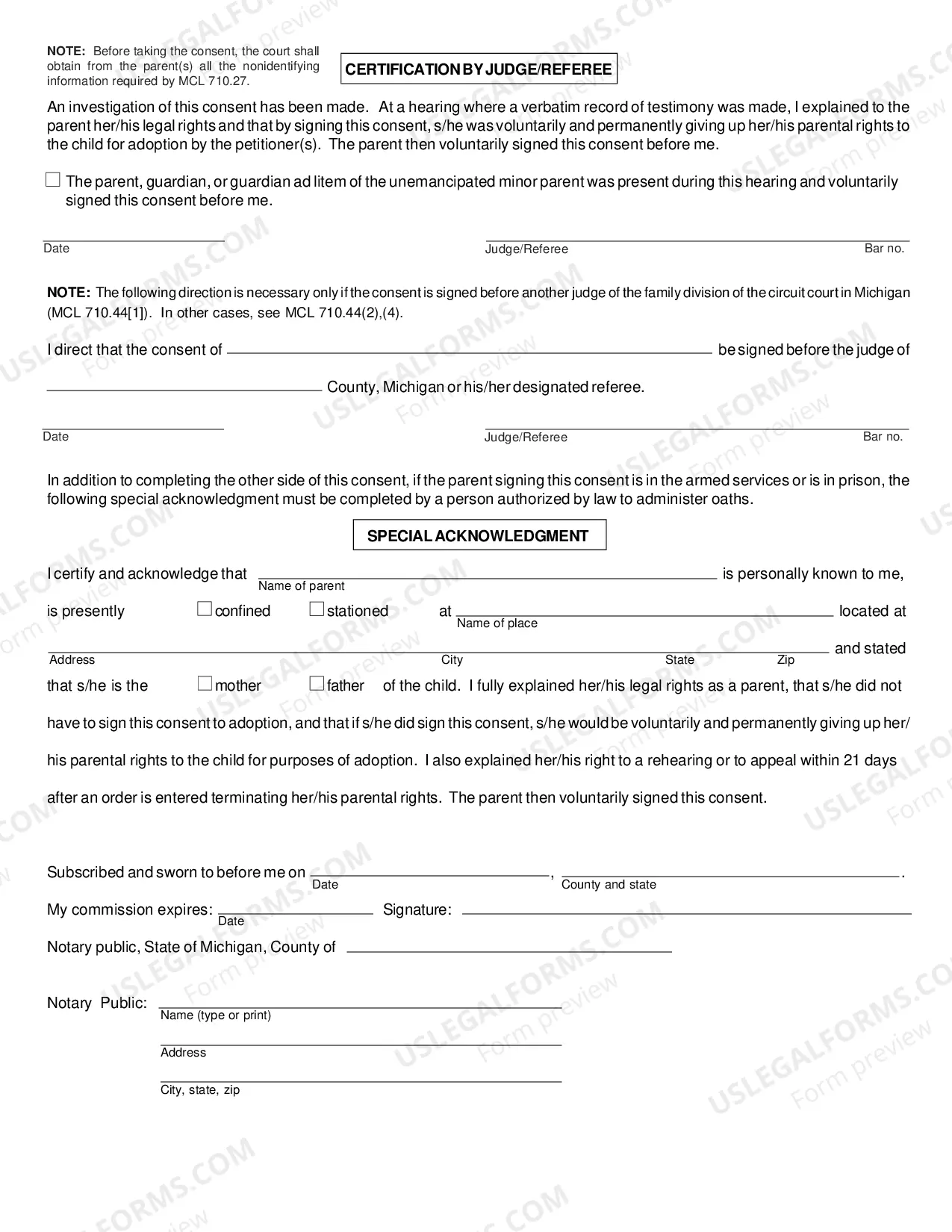 Preview Consent to Adoption by Parent