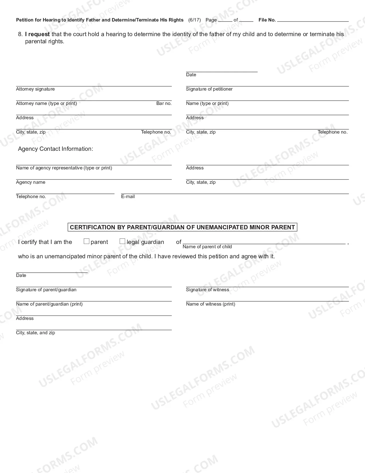 Preview Petition for Hearing to Identify Father and Determine or Terminate His Rights