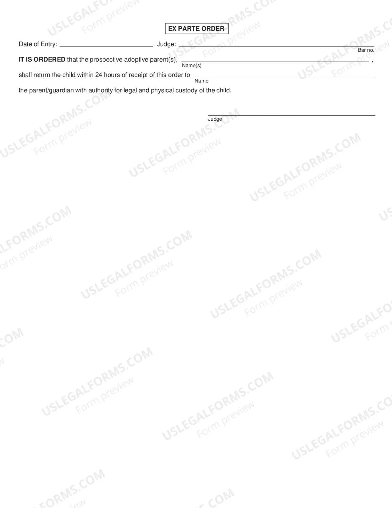 Preview Petition by Parent/Guardian for Return of Child and Ex Parte Order