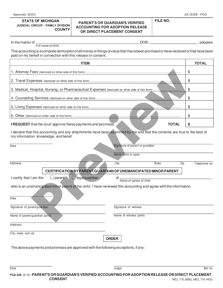 page 0 Parent or Guardian Verified Accounting for Adoption Release or Direct Placement Adoption preview