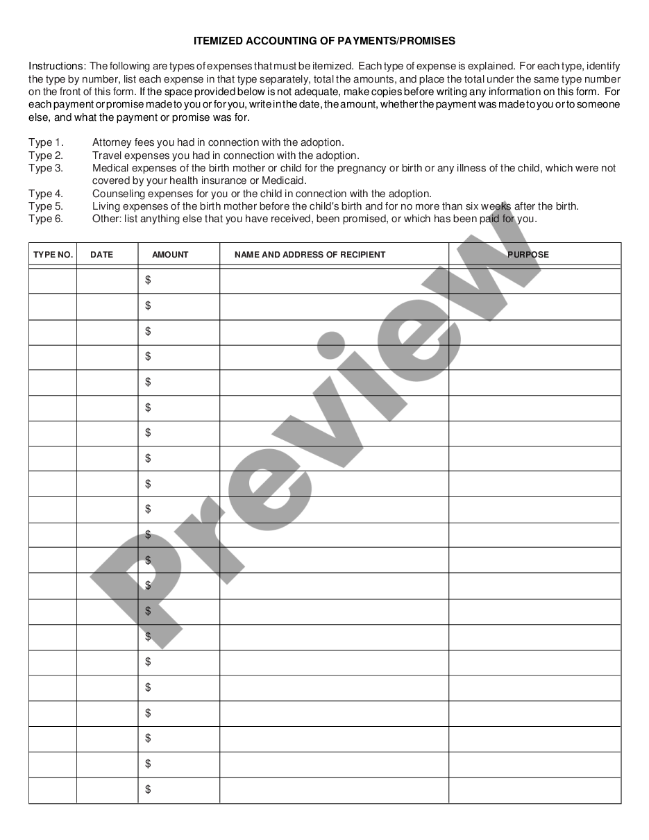 page 1 Parent or Guardian Verified Accounting for Adoption Release or Direct Placement Adoption preview