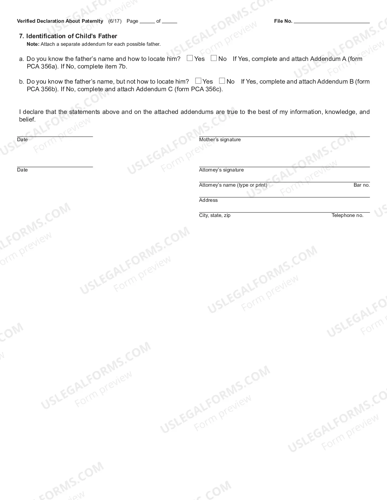 Preview Verified Declaration About Paternity (Out-of-Court Release or Consent)