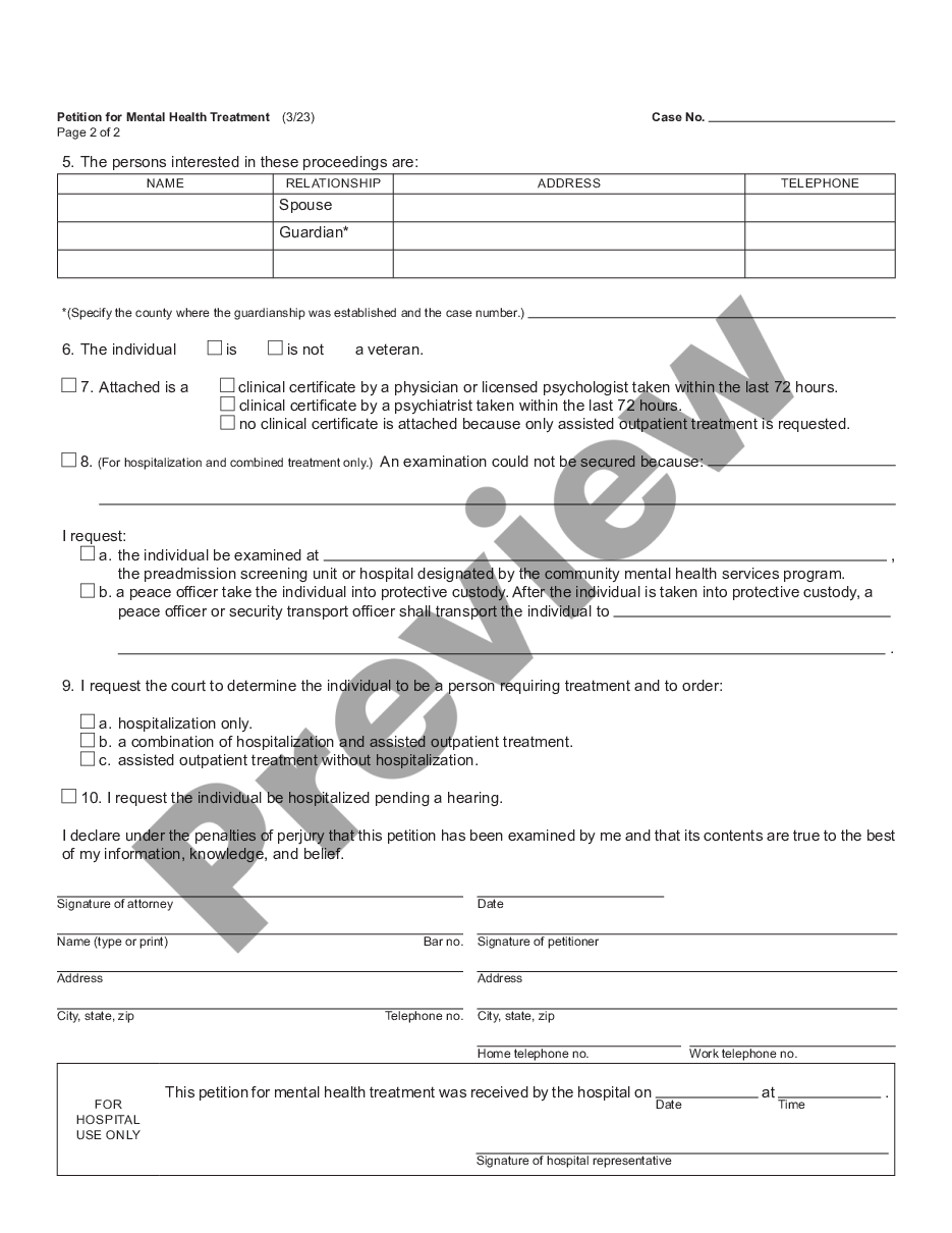 page 1 Petition - Application for Hospitalization preview