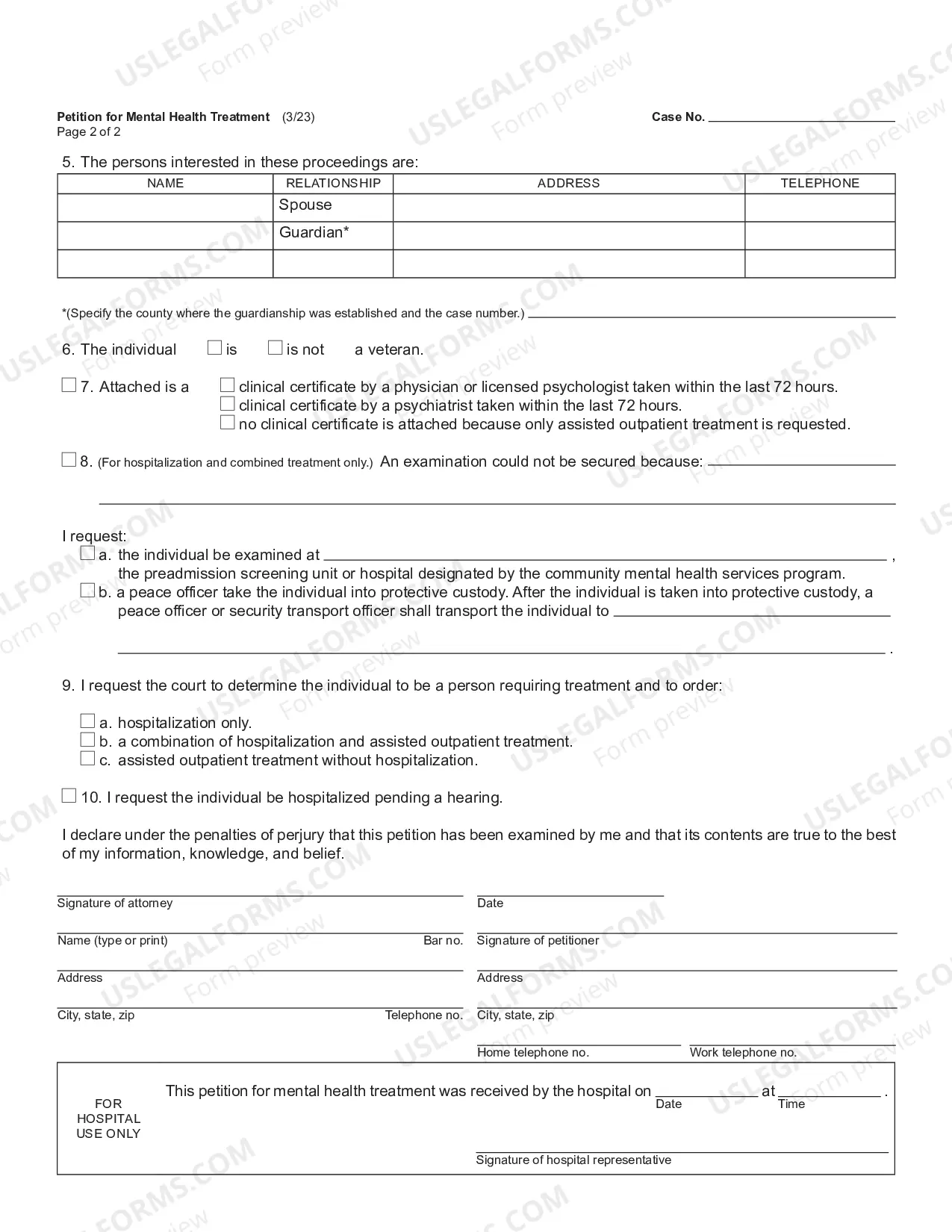 Preview Petition - Application for Hospitalization