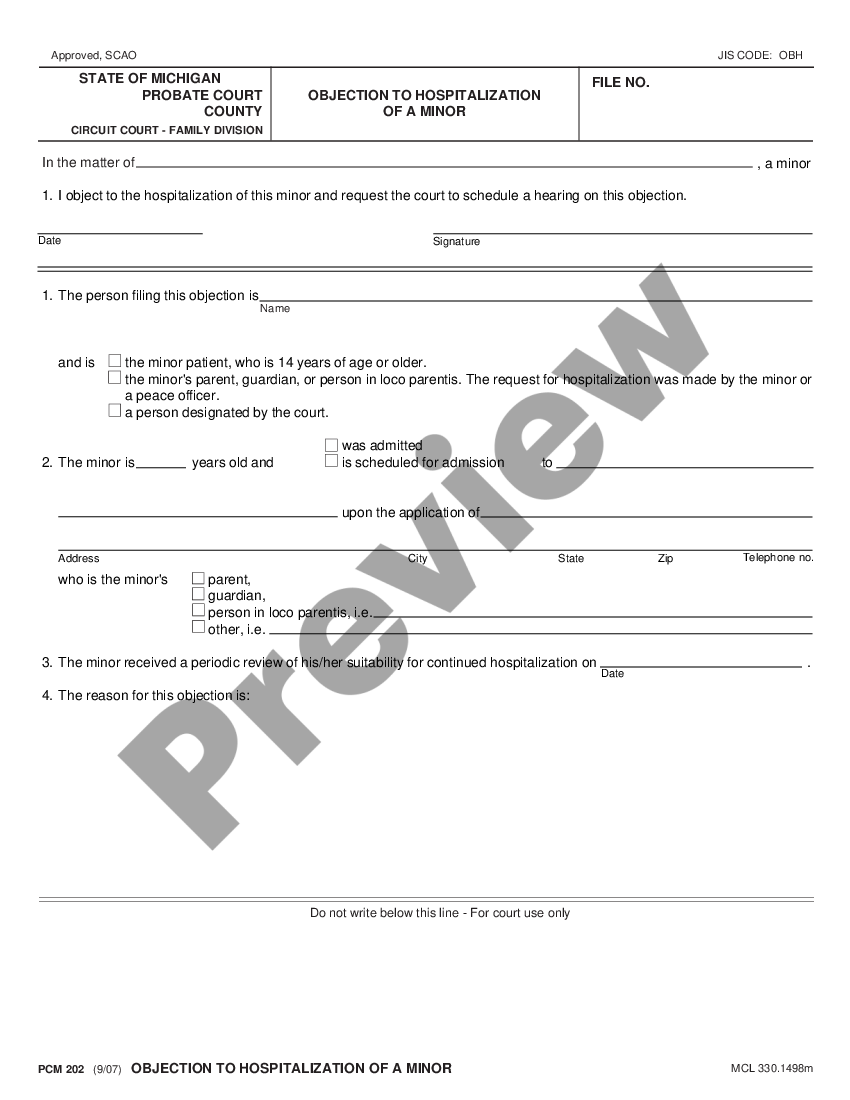 Detroit Michigan Objection to Hospitalization of a Minor Baker Act