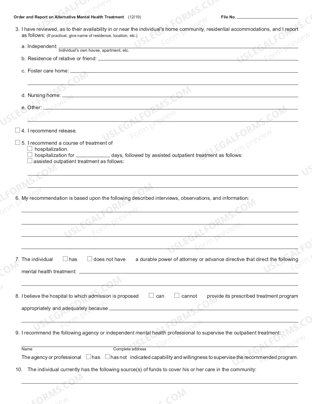 Preview Order And Report On Alternative Mental Health Treatement