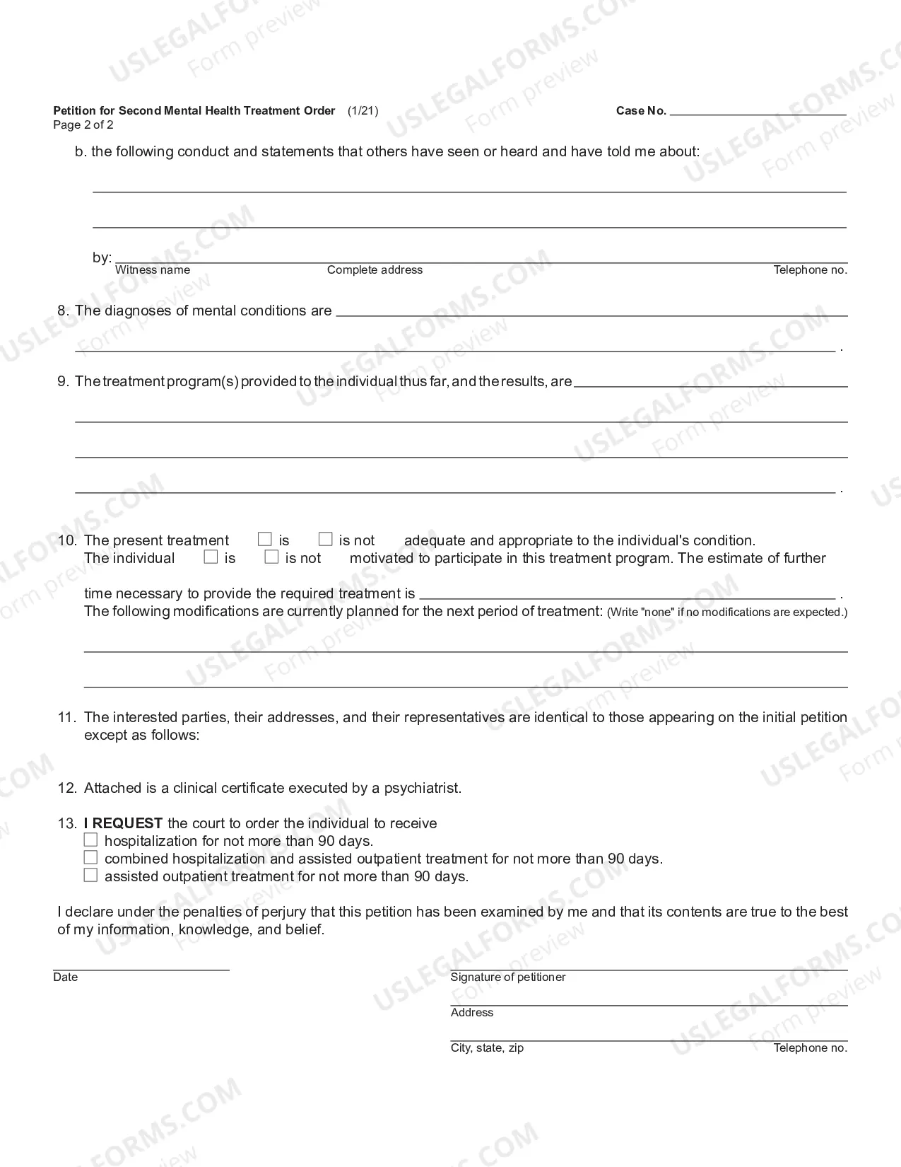 Preview Petition For Second Or Continuing Mental Health Treatment Order