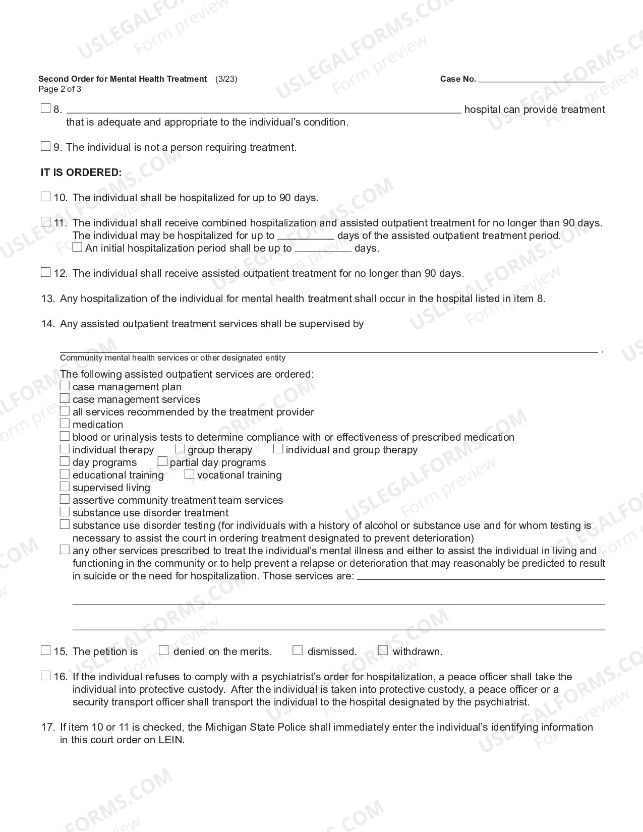 Preview Petition For Second Or Continuing Treatment Order TCS CODE: SORD/CORD