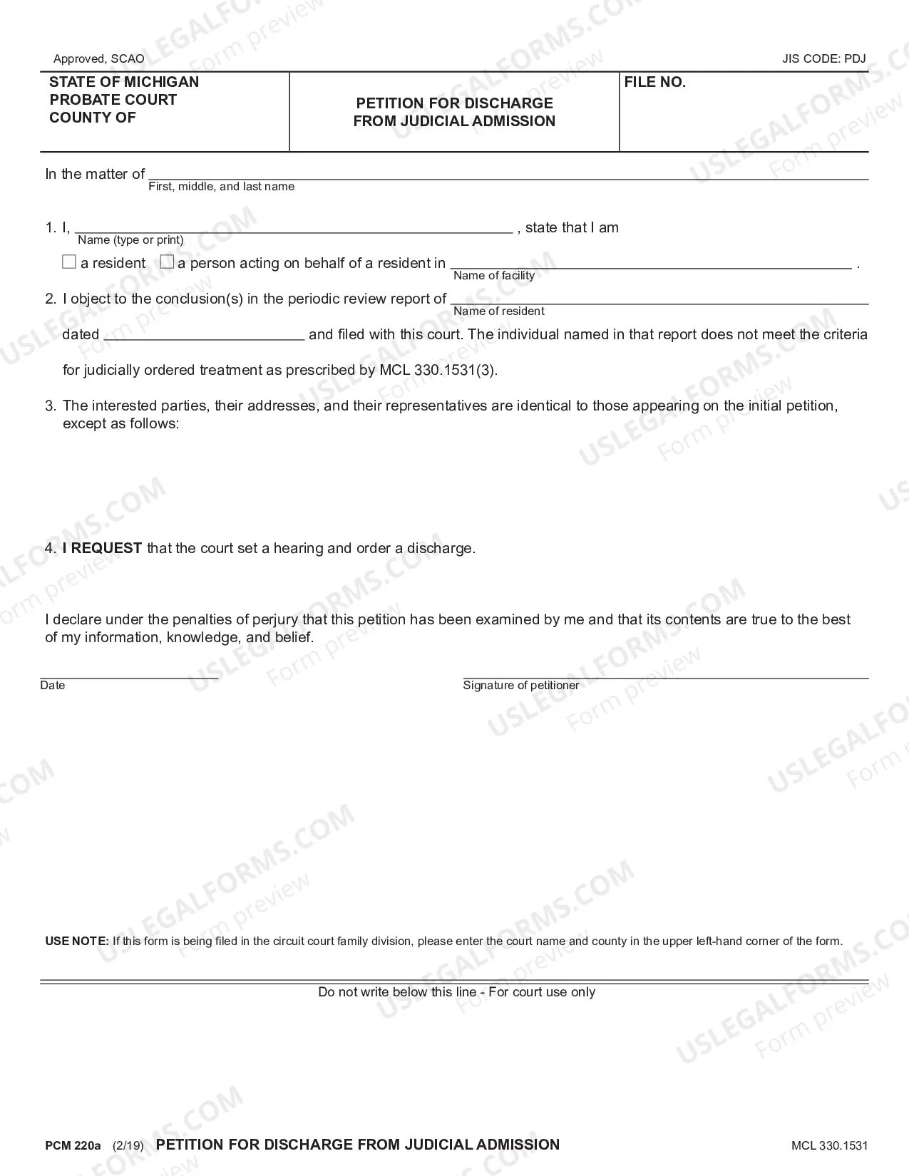 Preview Petition for Discharge from Judicial Admission