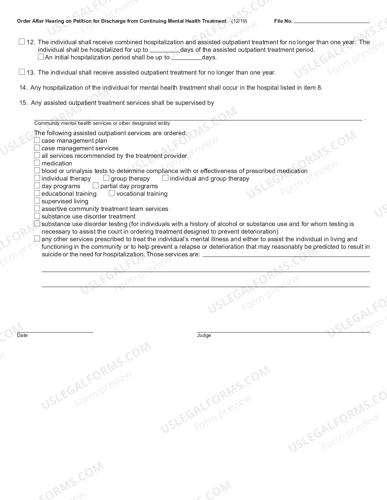 Preview Order Following Hearing on Petition for Discharge from Continuing Treatment