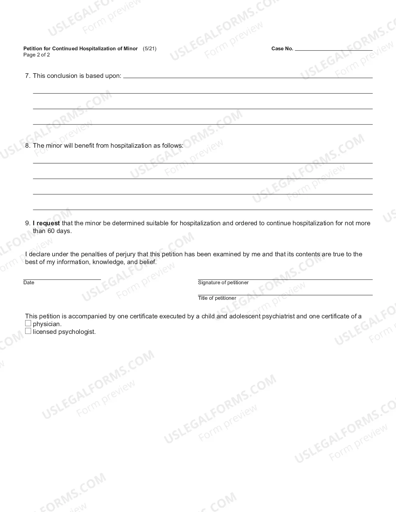 Preview Petition For Continued Hospitalization of Minor