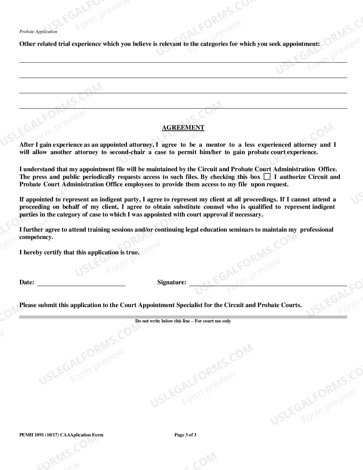 Preview Application To Serve As Court-Appointed Counsel For Indigents